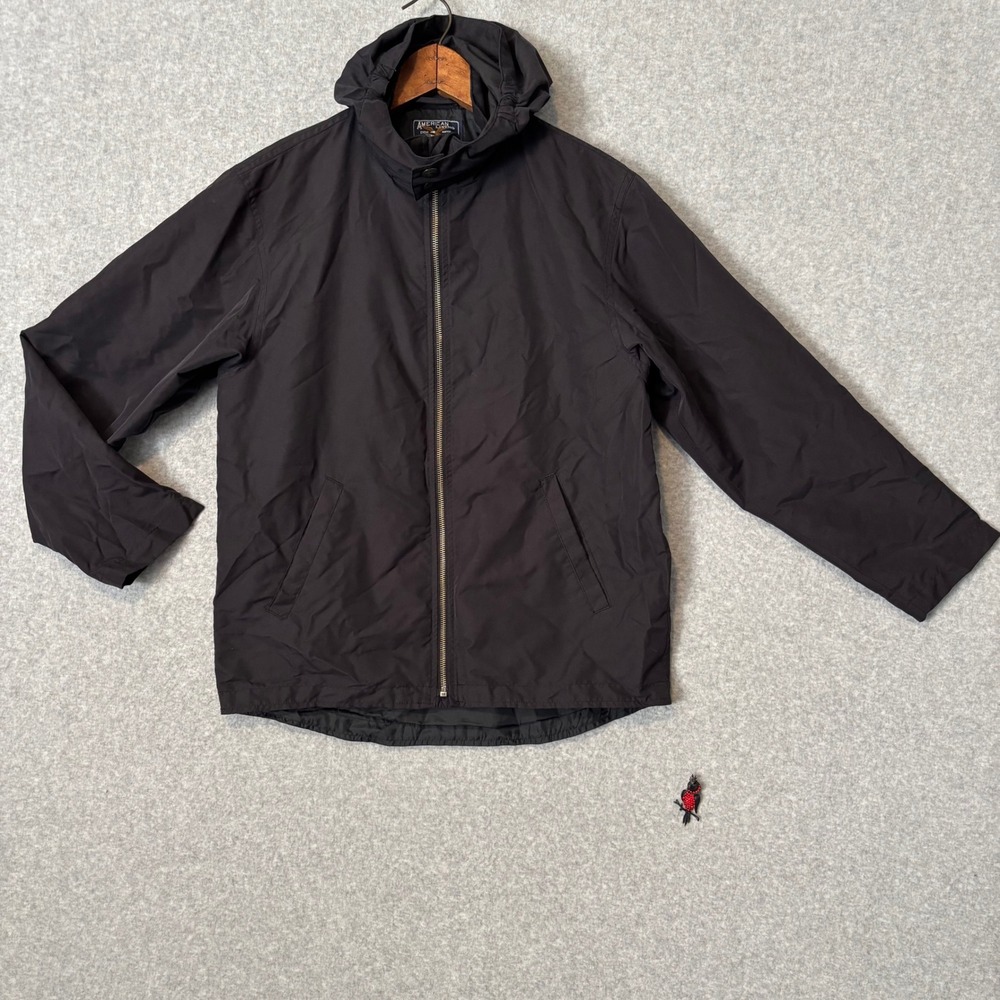 American Living Boys Large‎ 16-18 Black Hooded Jacket Windbreaker Full Zip y2k